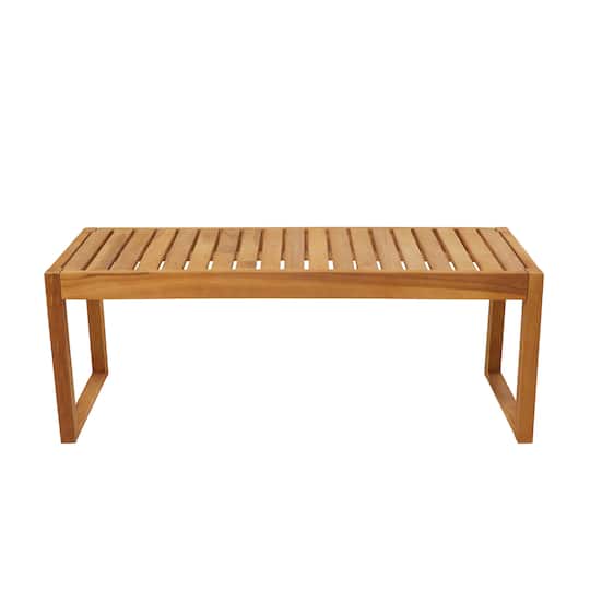 47" Brown Teak Wood Slatted Outdoor Accent Table